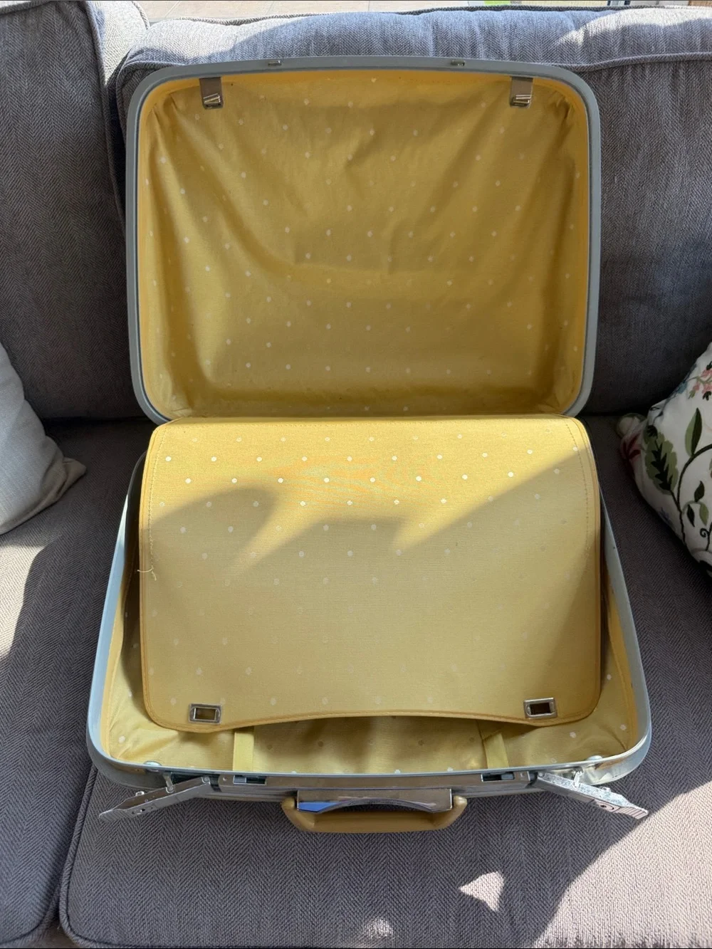 Vintage Samsonite mustard yellow or harvest gold hard-shell suitcase